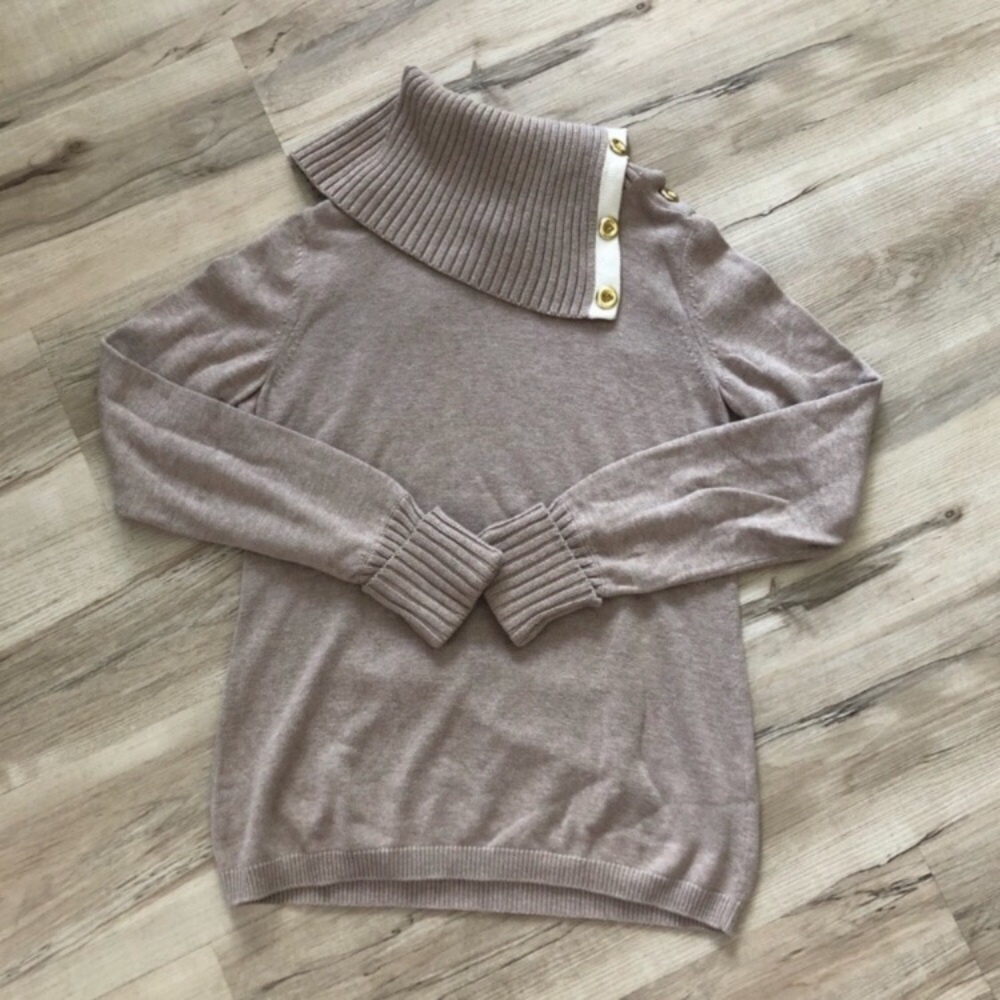Banana Republic Women's Cowl Turtleneck Sweater in Light Taupe with Gold Buttons